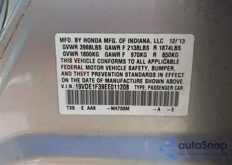 2014 Acura Ilx 2.0L from USA, damaged, VIN 19VDE1F39EE011208